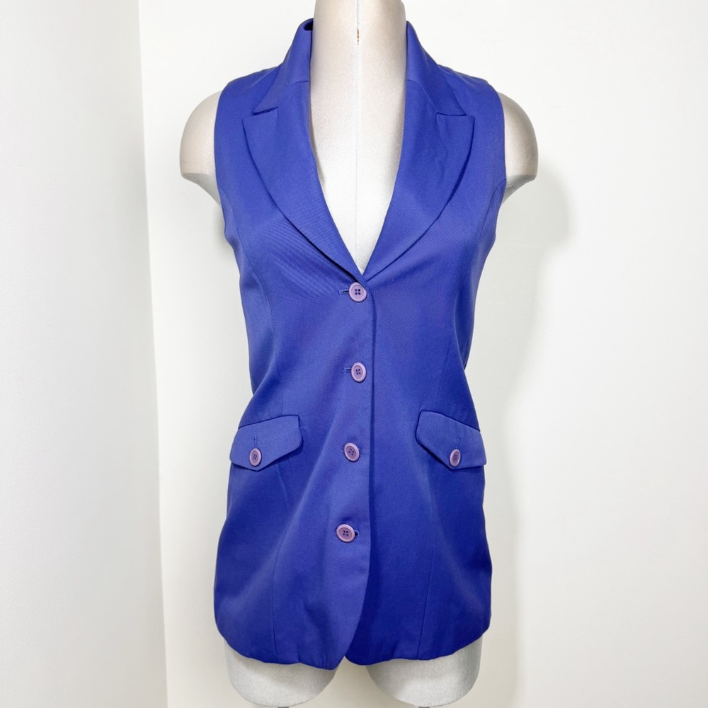 Vintage 81st P & RK Sleeveless Blazer Vest Size Large Purple/Blue Fitted